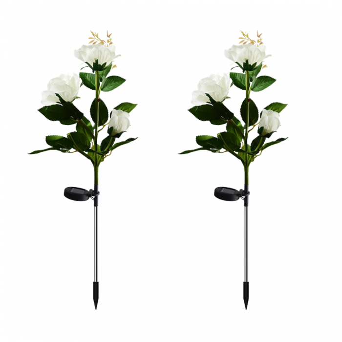 Set 2 x Lampa solara Trandafir Alb, 3 flori LED