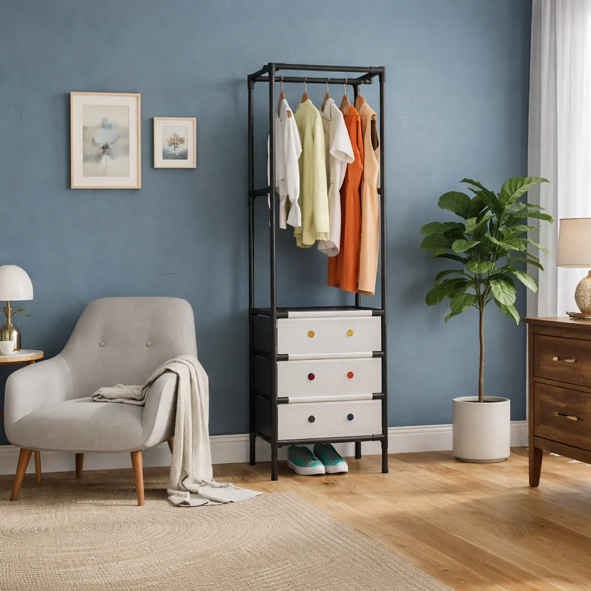 Etajera haine si incaltaminte, 41 x 188 cm, 3 sertare