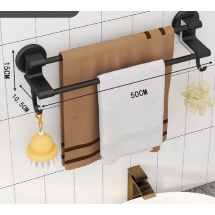 Suport dublu prosoape baie, 50 cm, Negru