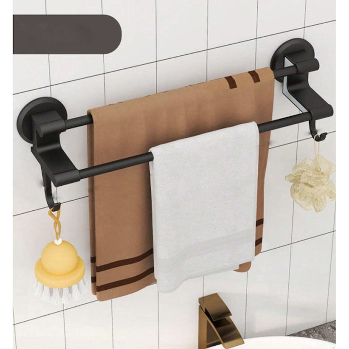 Suport dublu prosoape baie, 50 cm, Negru