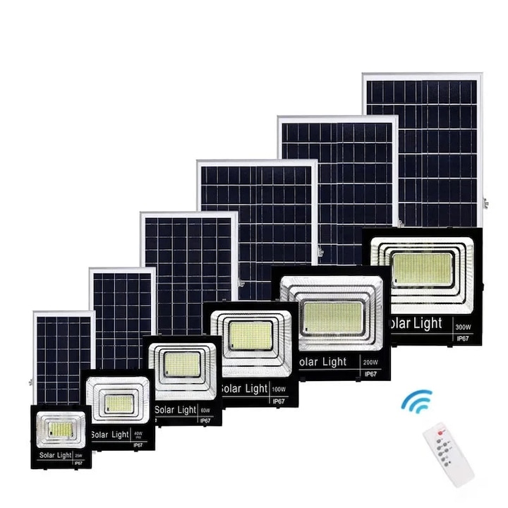 Proiector solar Innova 200W, IP66, 6500K, telecomanda, indicator baterie