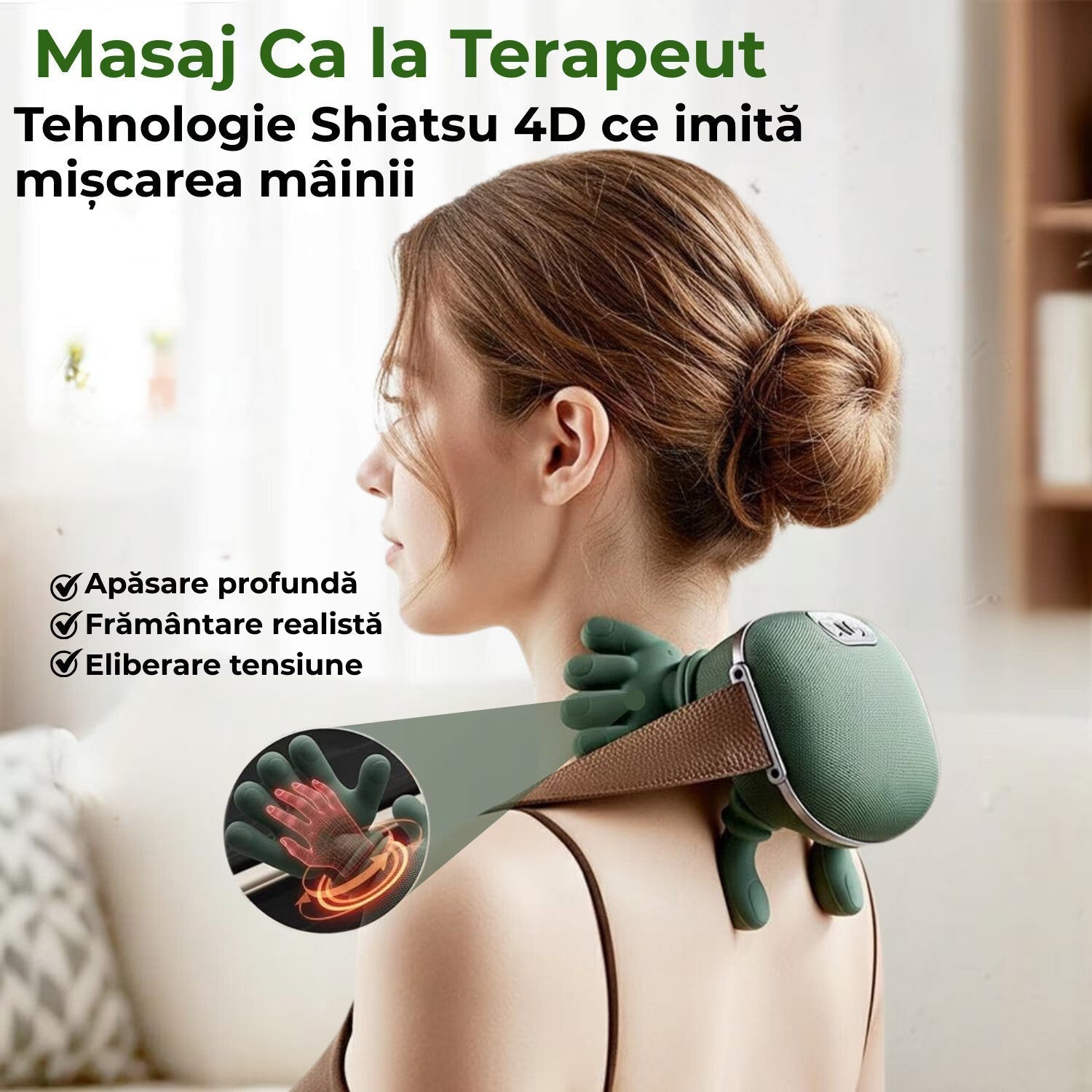 Aparat masaj cervical 4D, 3 moduri, Wireless, Autonomie 70 min