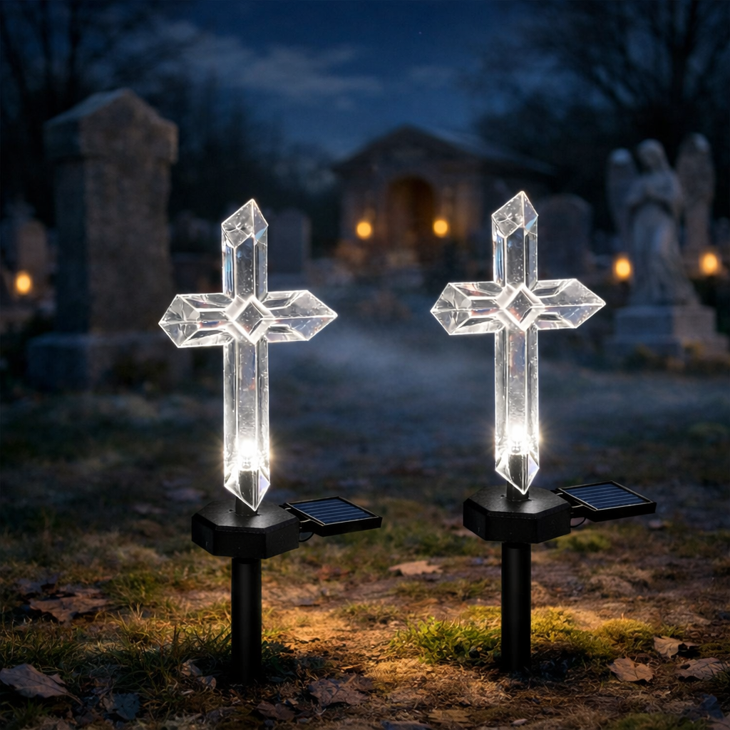 Set 2 x Cruce solara LED pentru mormant