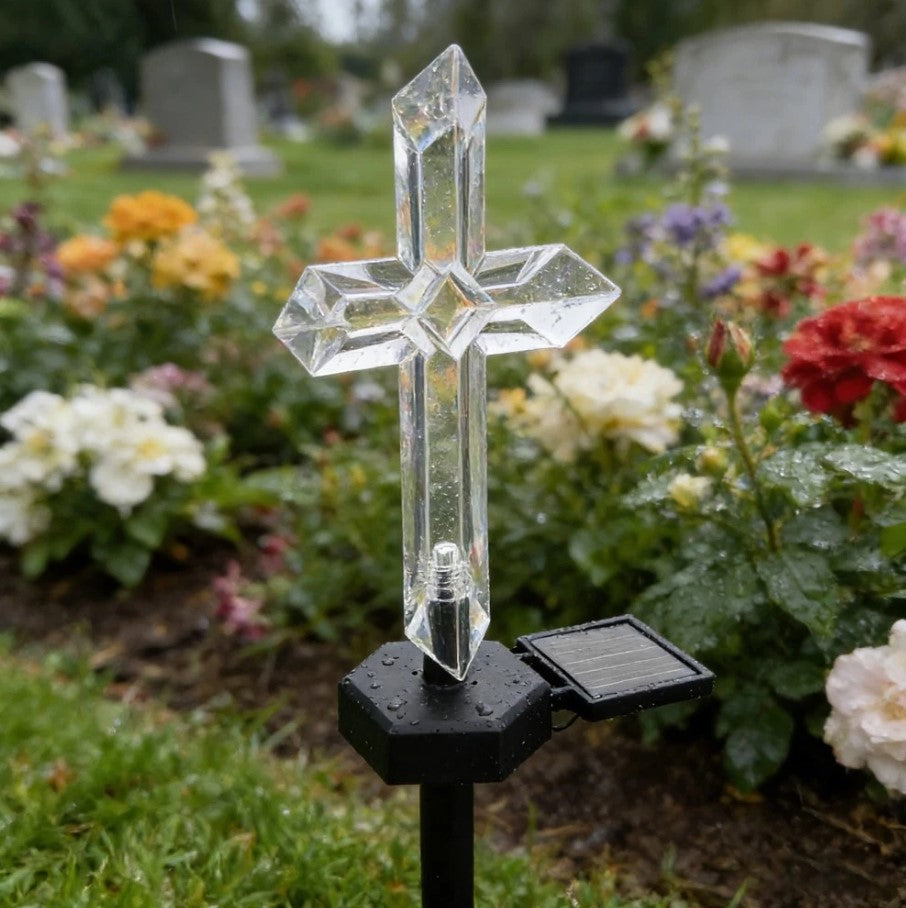 Set 2 x Cruce solara LED pentru mormant