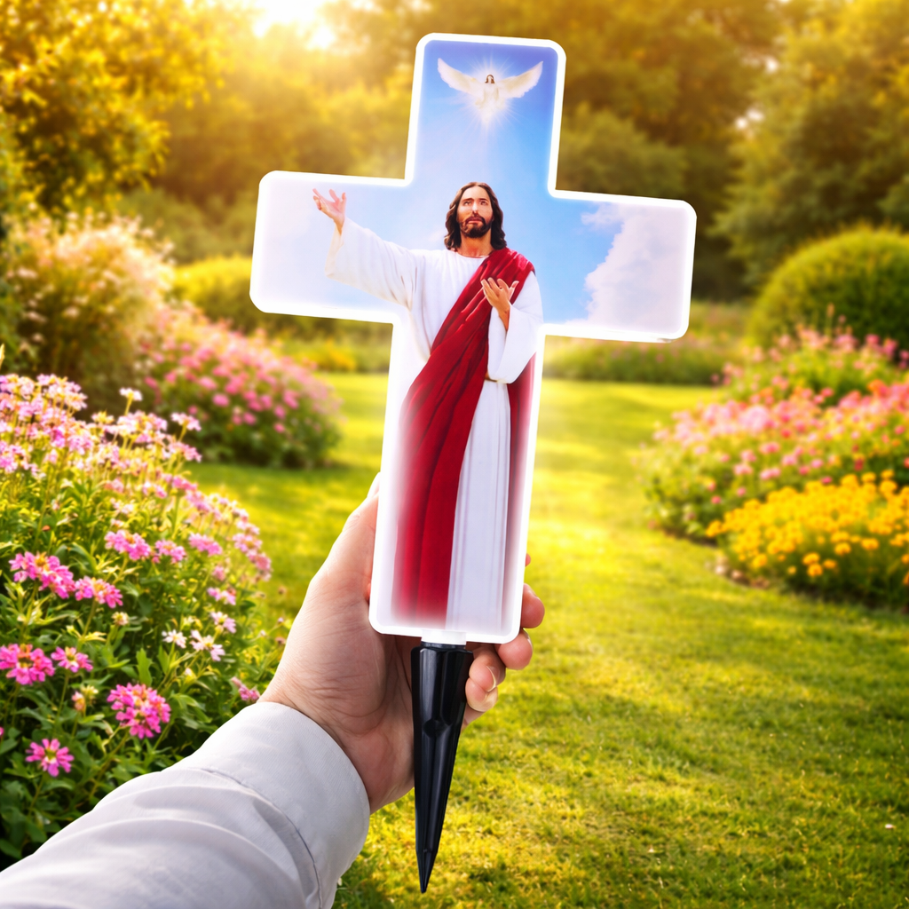 Cruce Solara LED pentru Mormant, 57 x 25 cm