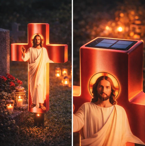 Cruce Solara LED pentru Mormant, 57 x 25 x 8 cm