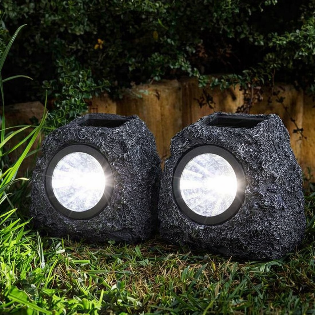 Set 2 x lampa solara cu aspect de piatra