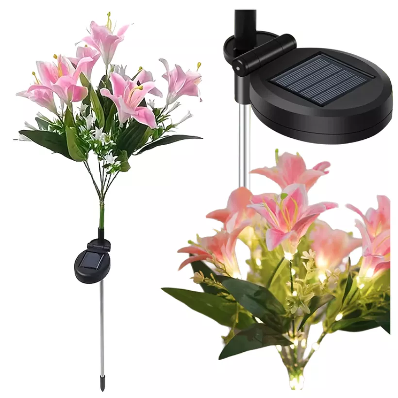 Set 2 x lampa solara 70 cm, 6 crini roz