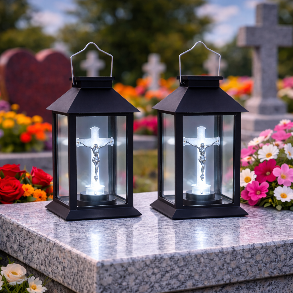 Set 2 x Felinar solar Cruce LED, Negru, 28 cm