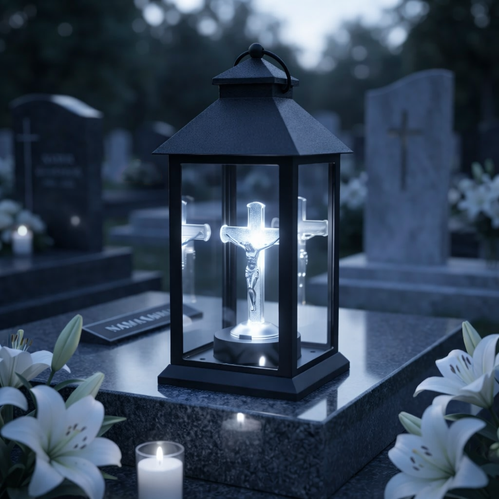 Set 2 x Felinar solar Cruce LED, Negru, 28 cm