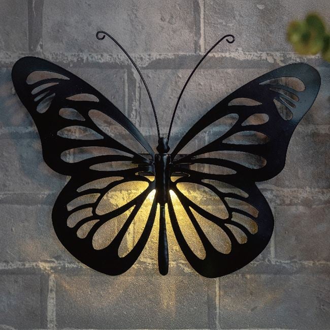 Decoratiune solara metalica, forma de fluture 34x26 cm, Negru