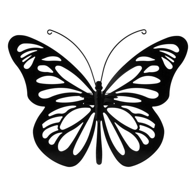 Set 2 x Decoratiune solara metalica, forma de fluture 34x26 cm, Negru