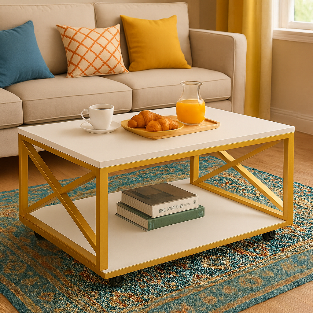 Masuta de cafea dreptunghiulara cu roti, 98x60 cm