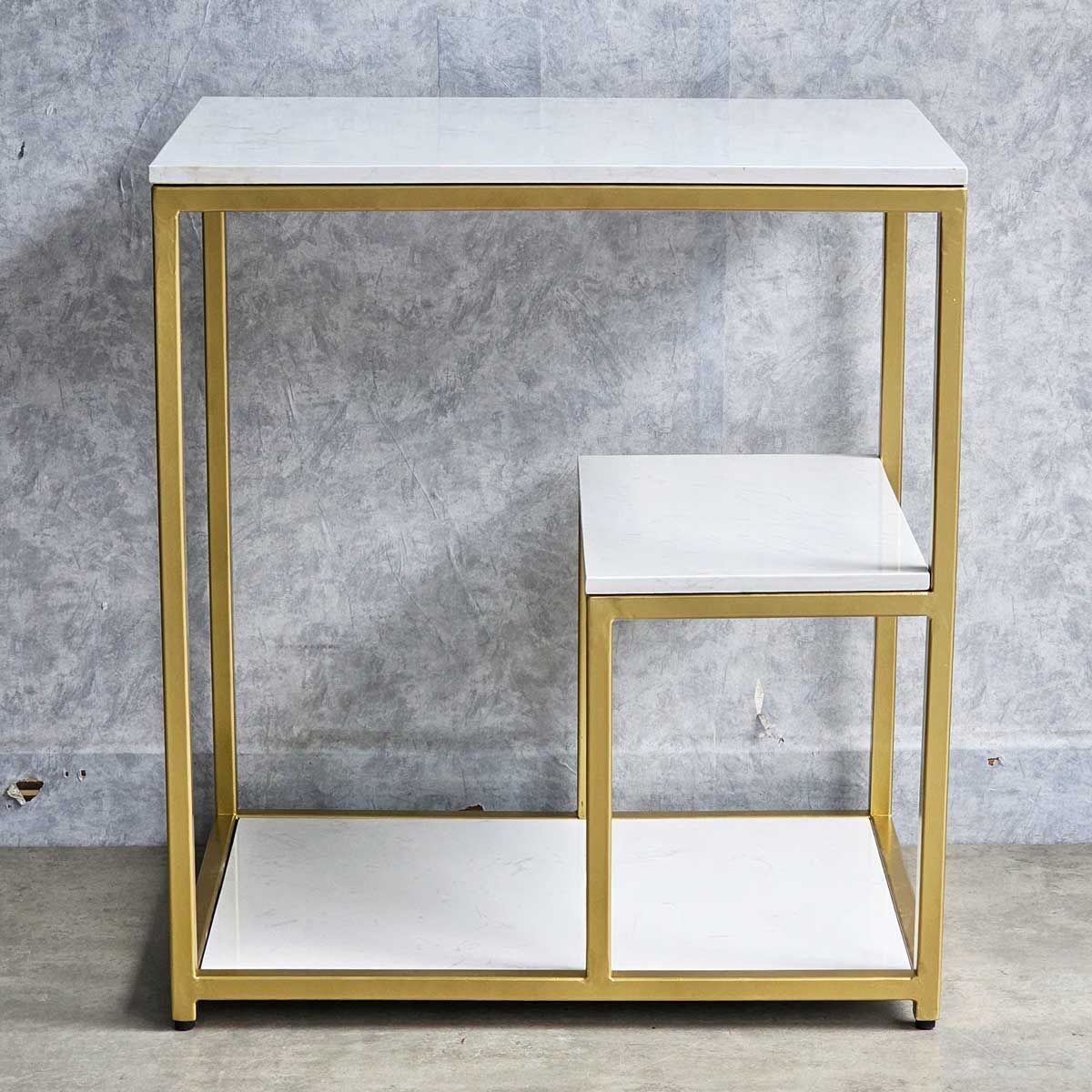 Masuta blat tip marmura, cadru metalic, 3 niveluri, 60x40x68 cm