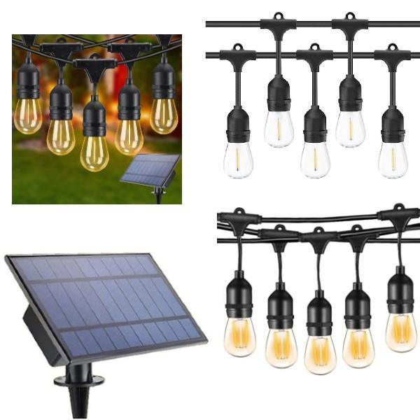 Ghirlanda solara 20 becuri x E27, 20 metri, becuri incluse