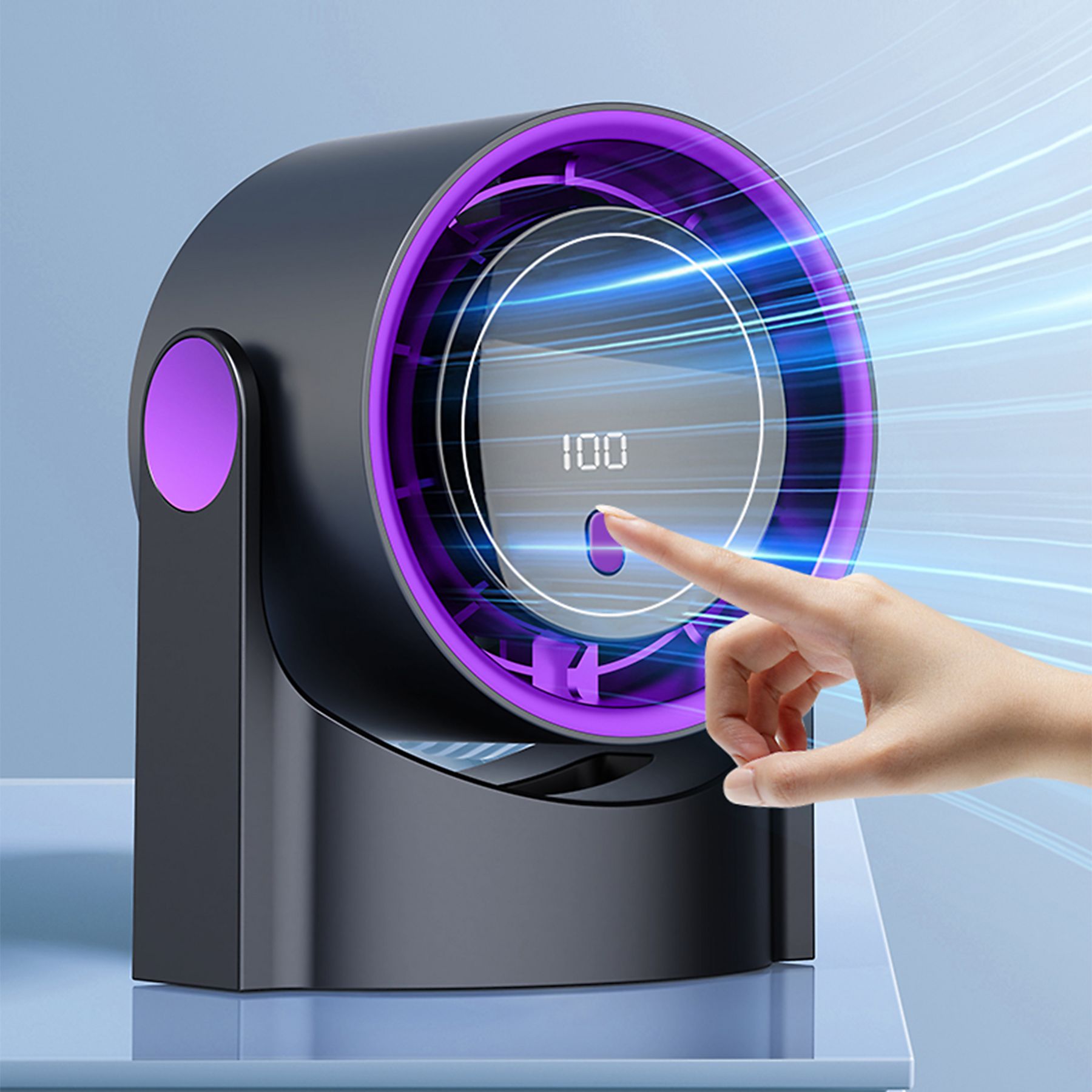 Ventilator portabil, 100 de viteze, incarcare USB-C, 2000 mAh