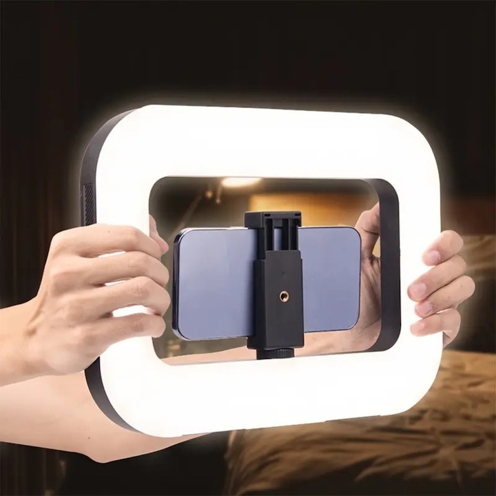 Lampa LED Ring Light YM-300, 20 W, 3 culori, suport telefon, alimentare USB