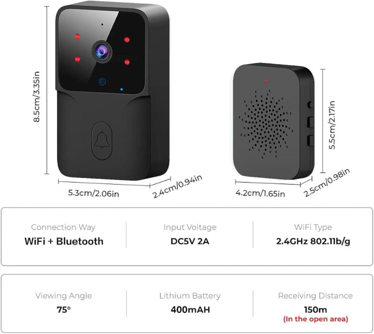 Sonerie Video Smart 4K WiFi, Night Vision, Audio Bidirectional