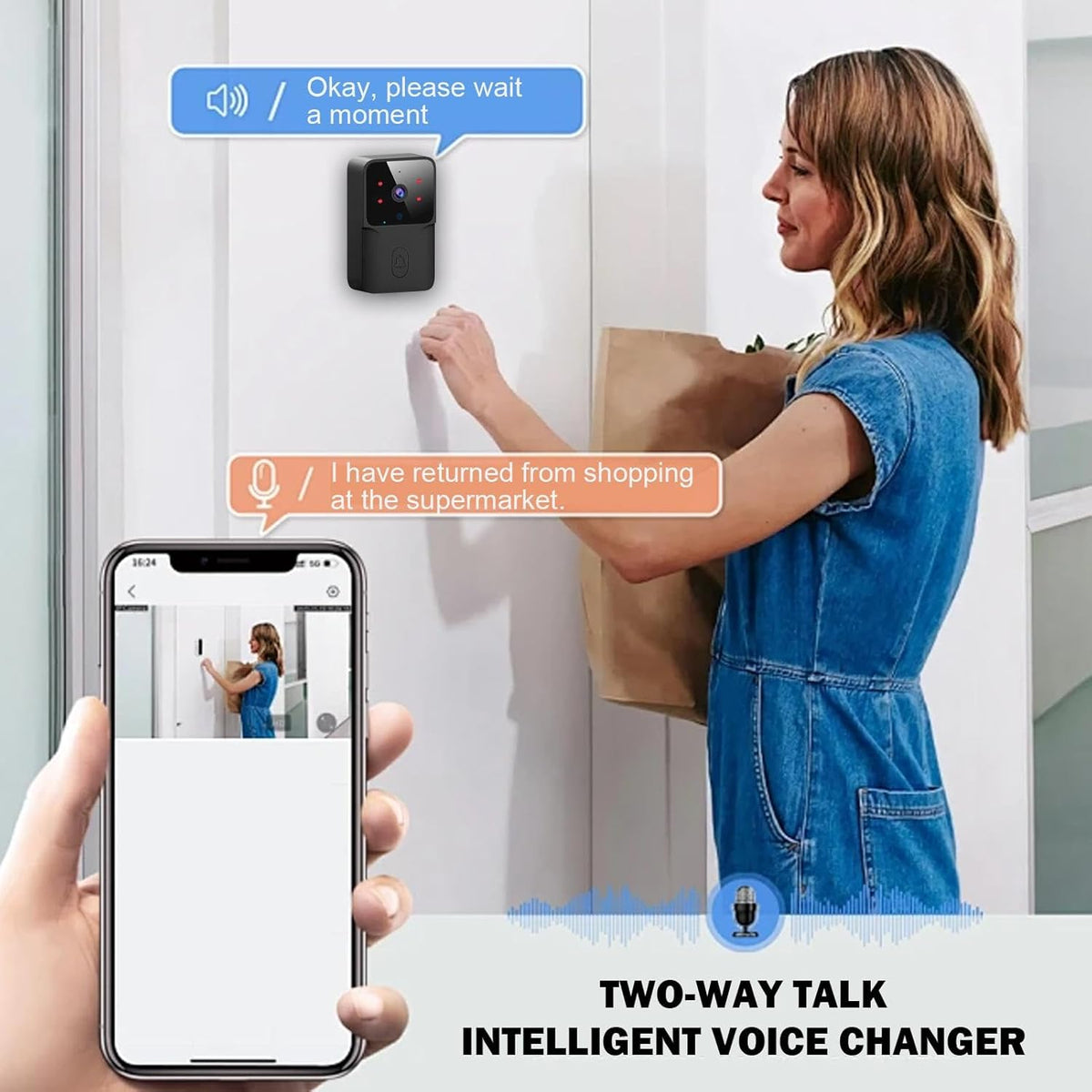 Sonerie Video Smart 4K WiFi, Night Vision, Audio Bidirectional