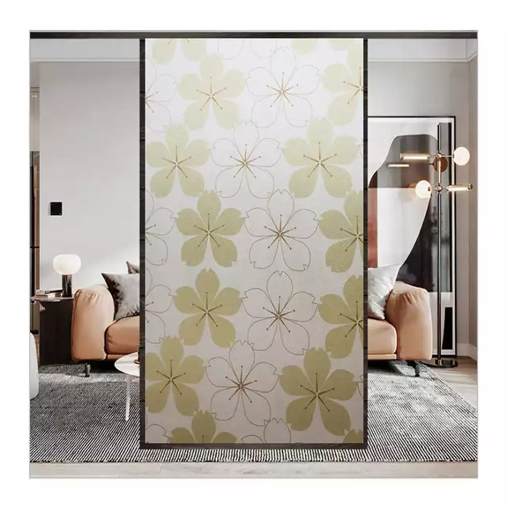 Folie autoadeziva geam, 45 x 500 cm, Gold Flowers