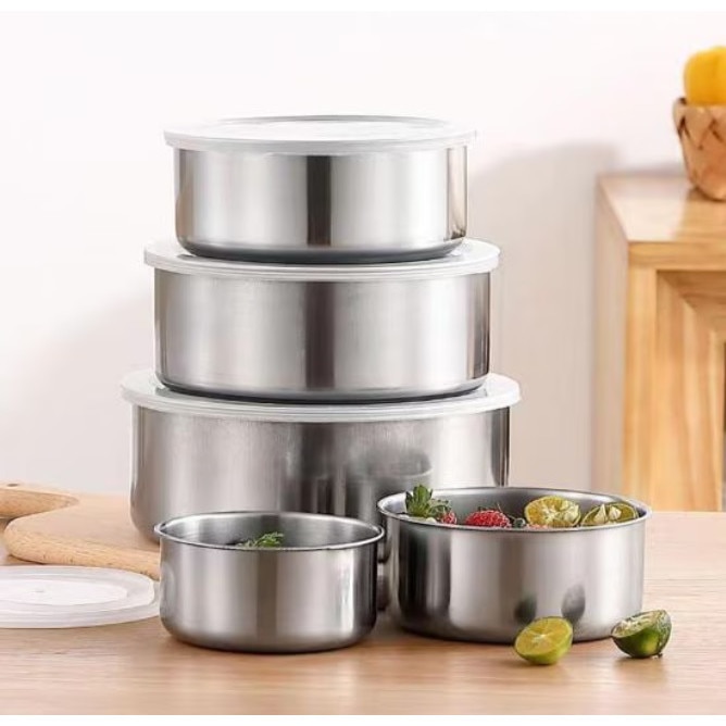 Set 5 caserole metalice cu capace din plastic