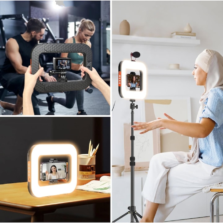 Lampa LED Ring Light YM-300, 20 W, 3 culori, suport telefon, alimentare USB