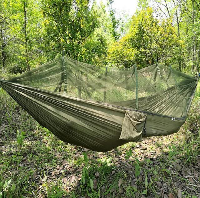 Hamac cu plasa antiinsecte, 140x260 cm, Verde Kaki