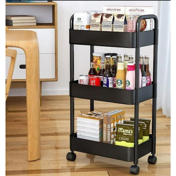 Etajera mobila cu rafturi, 33 x 20 x 65 cm, Negru
