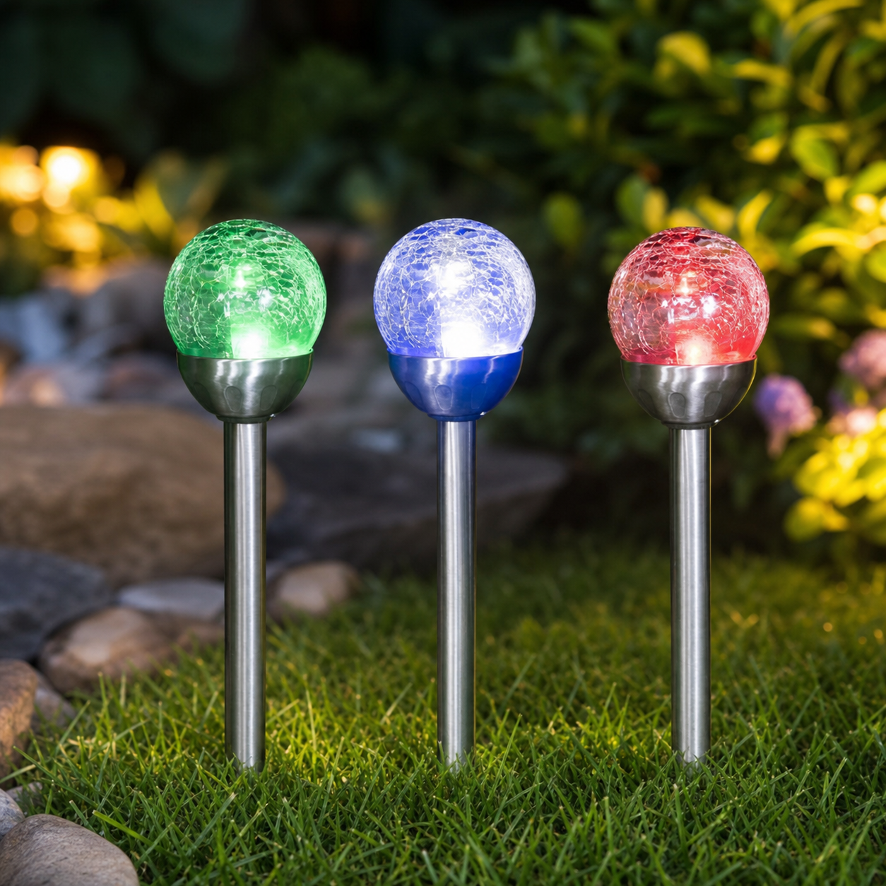 Set 3 x lampa solara glob, 27 cm, culori interschimbabile