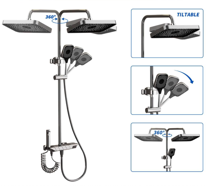 Set Premium: coloana dus, alama-cupru, 4 functii, butoane piano, gri grafit