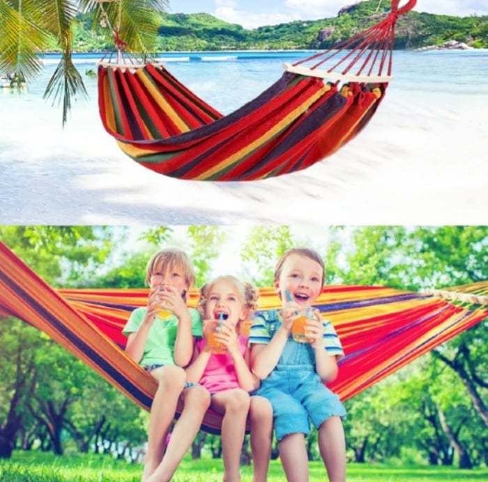 Set 2 x Hamac cu bara de lemn pentru o vara relaxanta