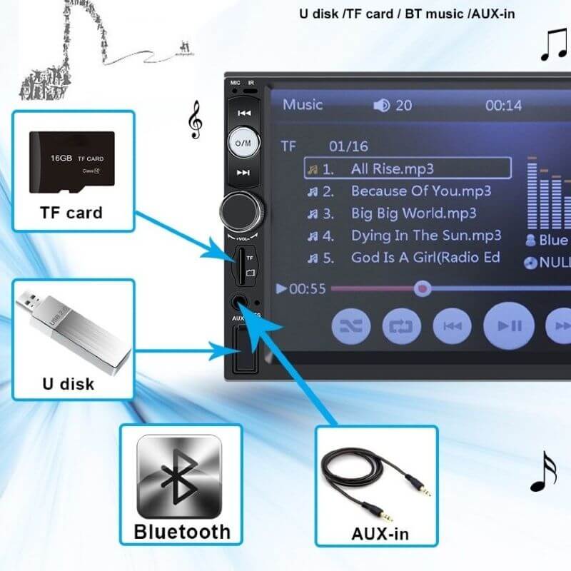 MP5 Player Auto 7010B, Bluetooth, Touchscreen, 4 x 60W, telecomanda