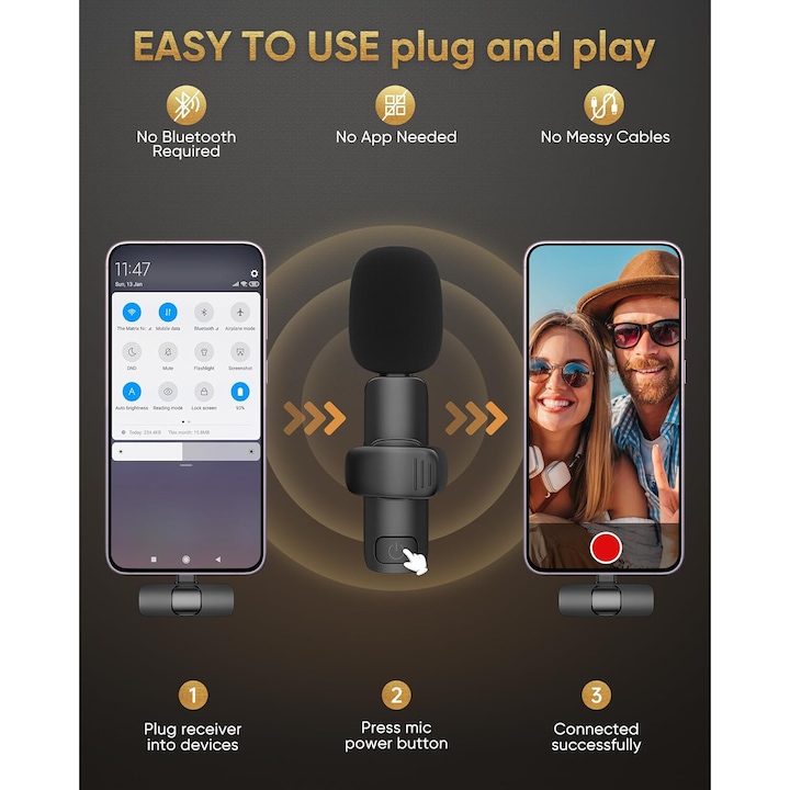 Microfon Bluetooth K8 tip lavaliera, conector USB tip C