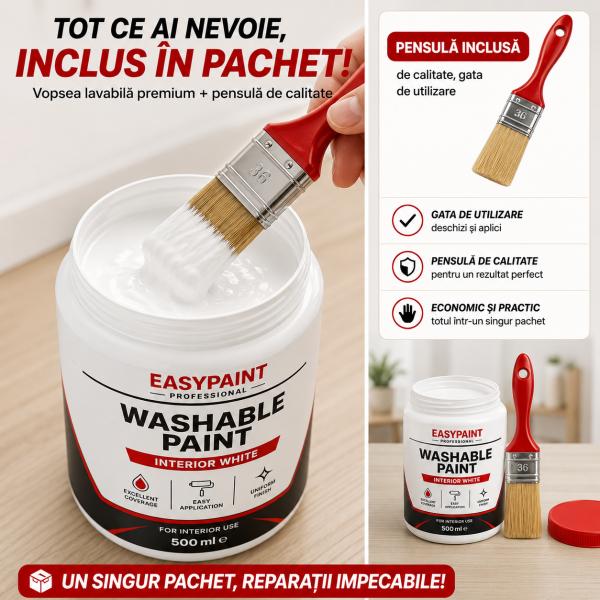 Vopsea lavabila 500 ml, pensula aplicare pentru reparatii rapide