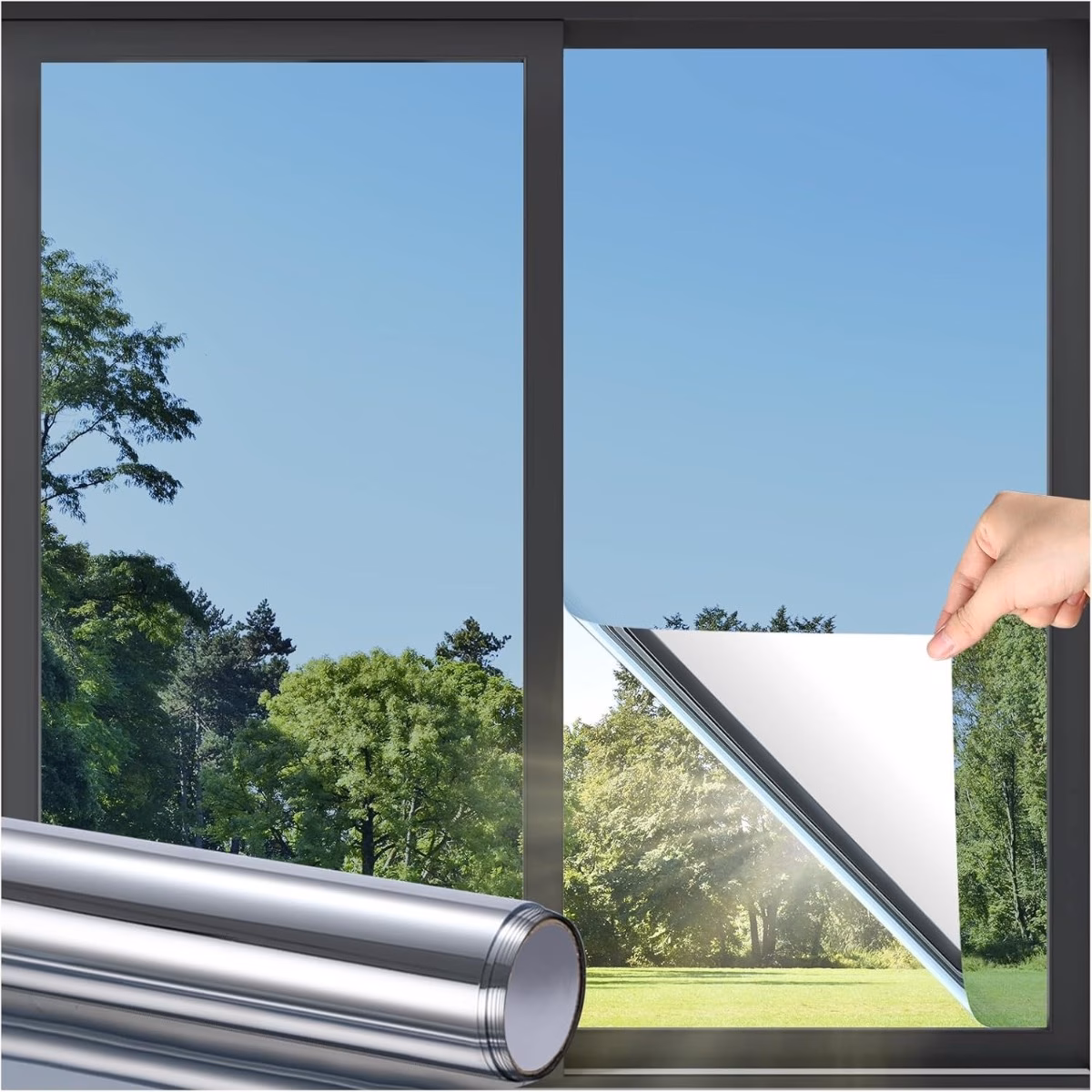 Set 2 x Autocolant geamuri, protectie UV, 60 x 300 cm, Argingtiu