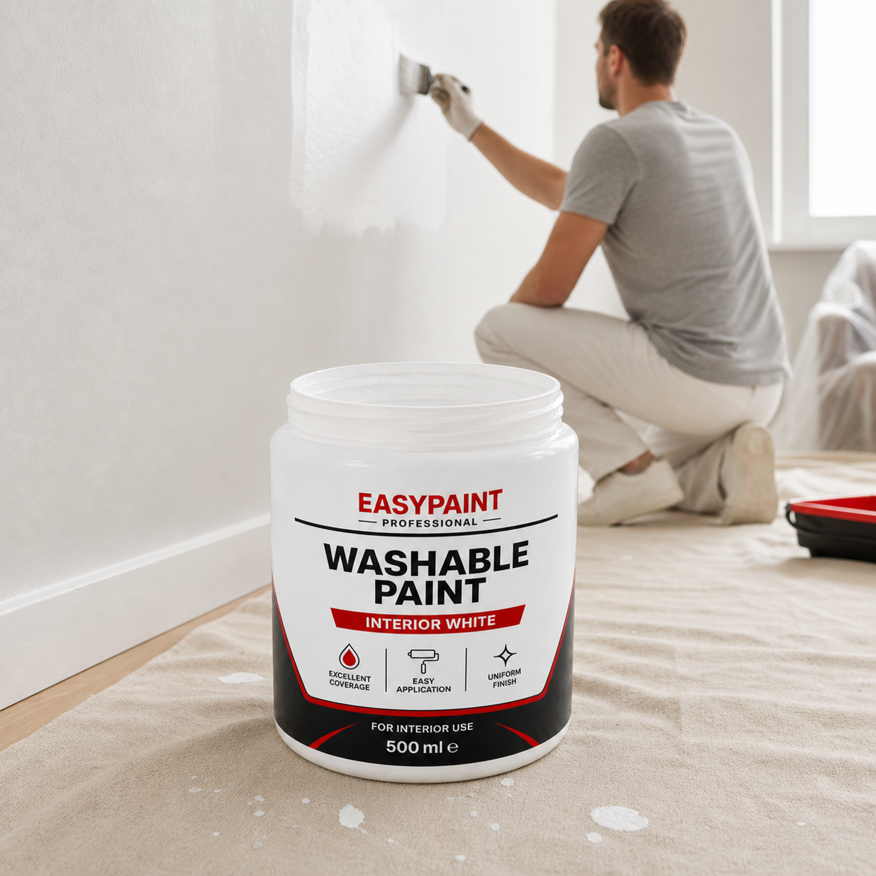 Vopsea lavabila 500 ml, pensula aplicare pentru reparatii rapide