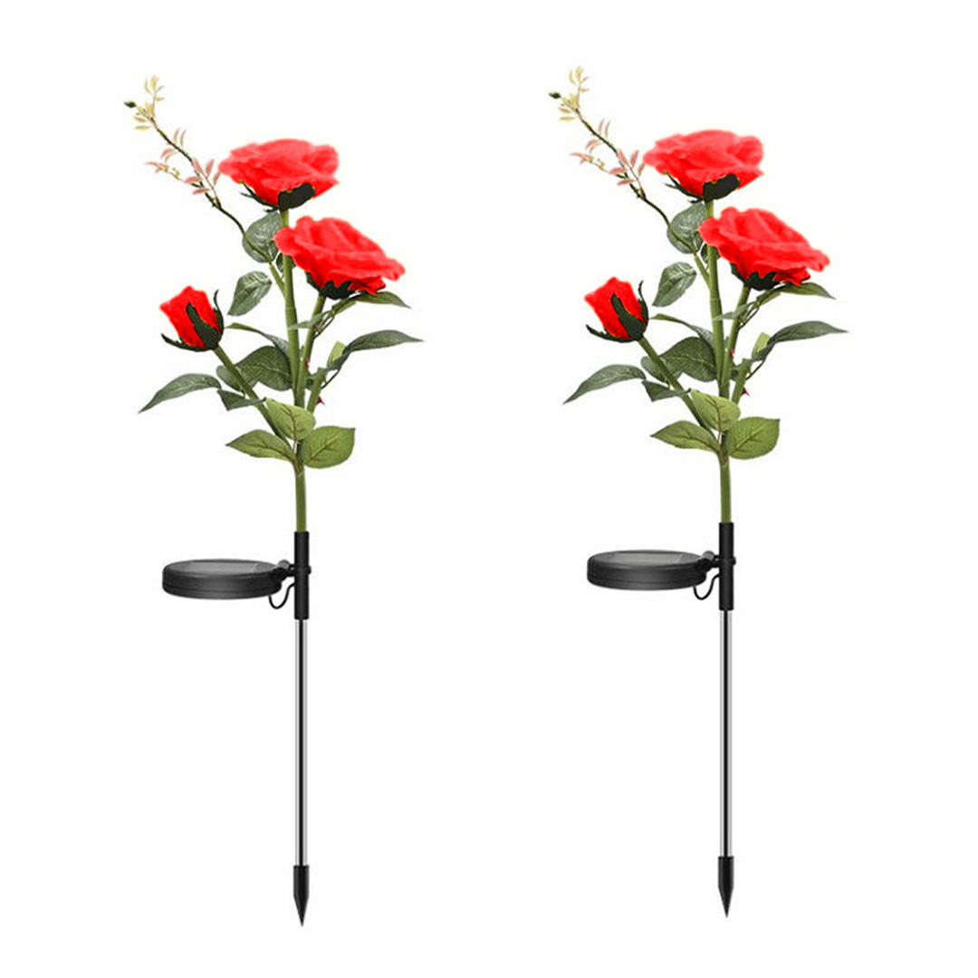 Set 2 x Lampa solara Trandafir Rosu, 3 flori LED