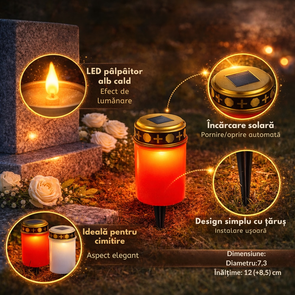 Set 4 x Candela solara LED, lumanare cu efect de flacara
