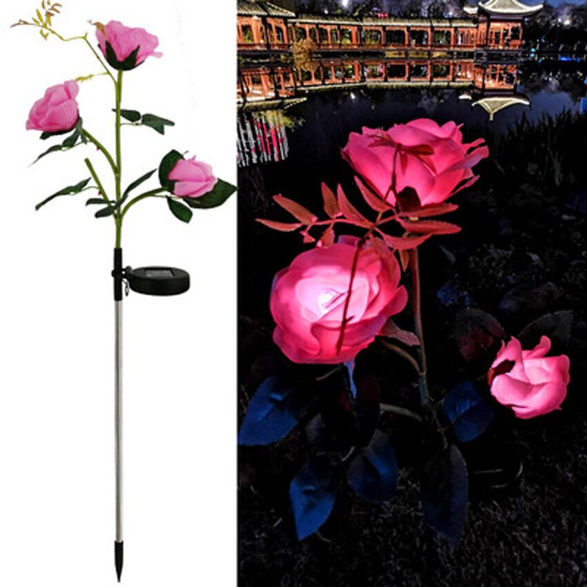 Set 2 x Lampa solara Trandafir Roz, 3 flori LED