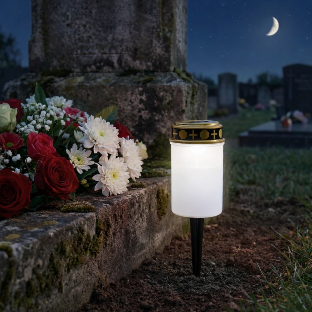 Set 4 x Candela solara LED, lumanare cu efect de flacara, Alb