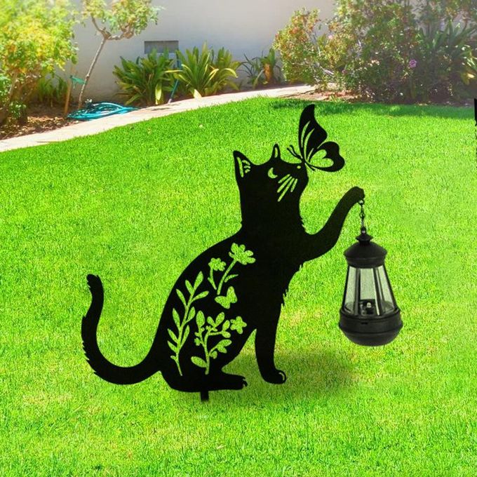 Set 2 x Lampa solara de gradina, decoratiune metalica, Pisica