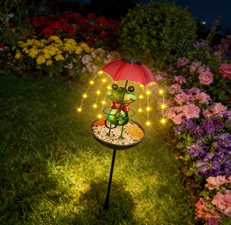 Lampa solara decorativa cu hranitoare pentru pasari, Model Broscuta