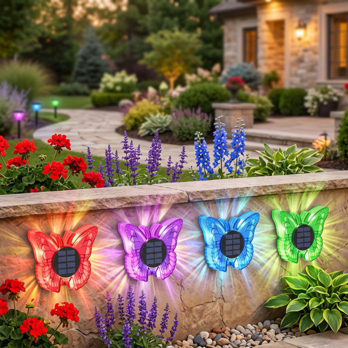 Set 2 x Lampa solara LED Fluture RGB, montaj pe perete sau sol