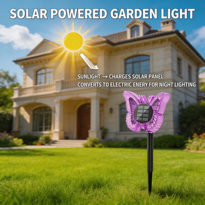 Set 2 x Lampa solara LED Fluture RGB, montaj pe perete sau sol
