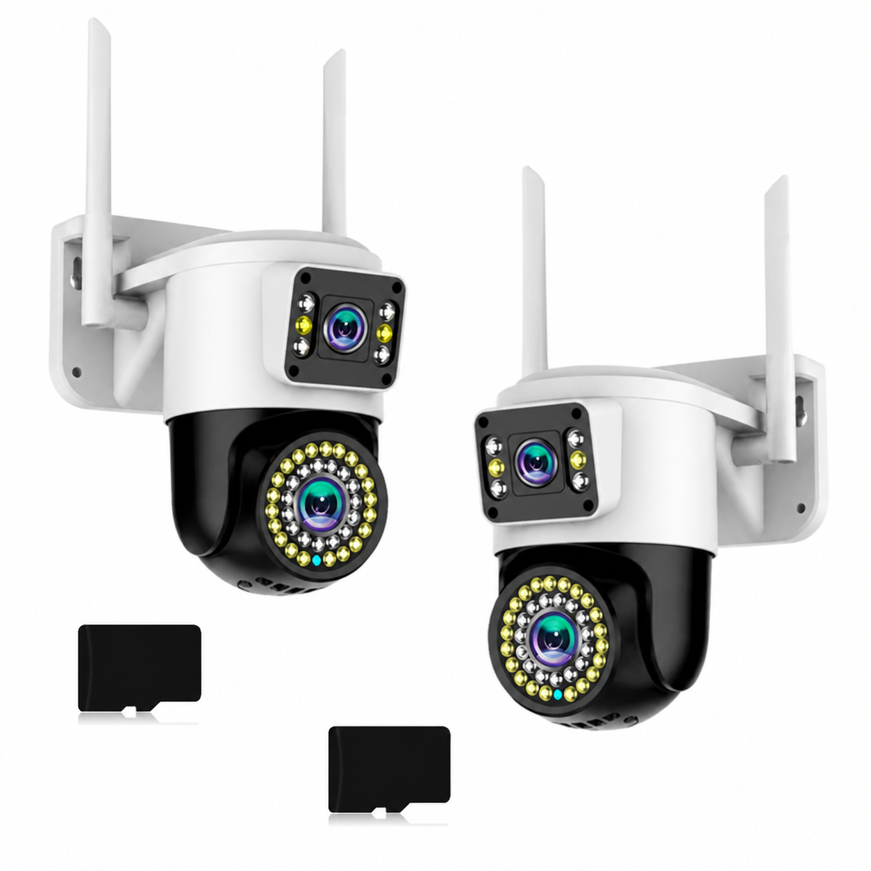 Set 2 x Camera Video Dual Lens 6MP, 42 LED, Vedere 360°, Wi-Fi, Card 32GB