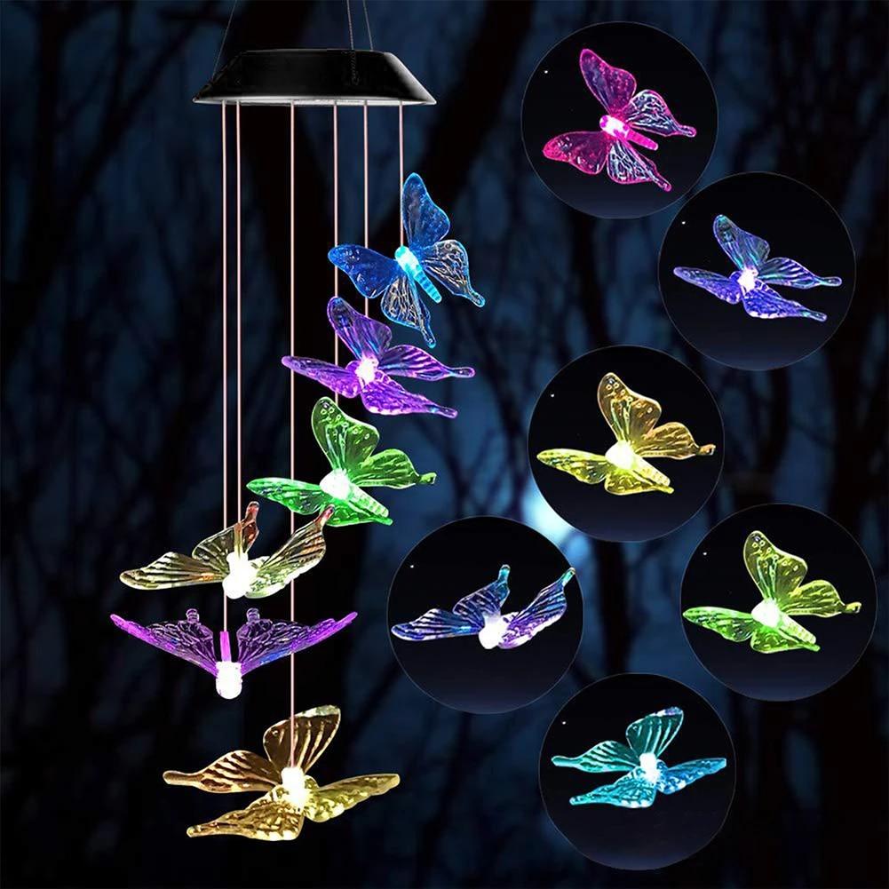 Decoratiune solara cu joc de lumini, 6 fluturi LED