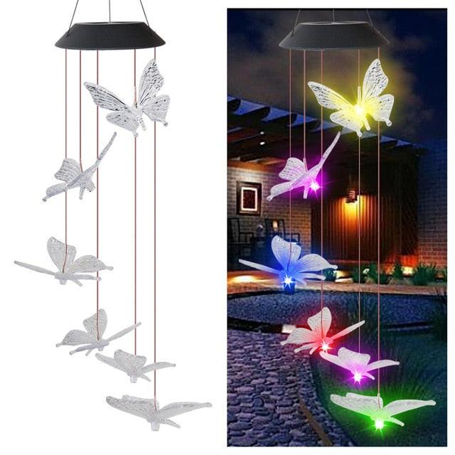 Decoratiune solara cu joc de lumini, 6 fluturi LED