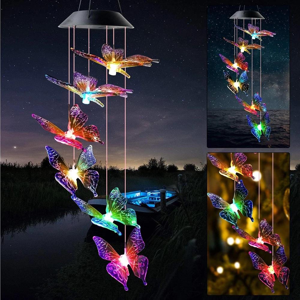 Decoratiune solara cu joc de lumini, 6 fluturi LED