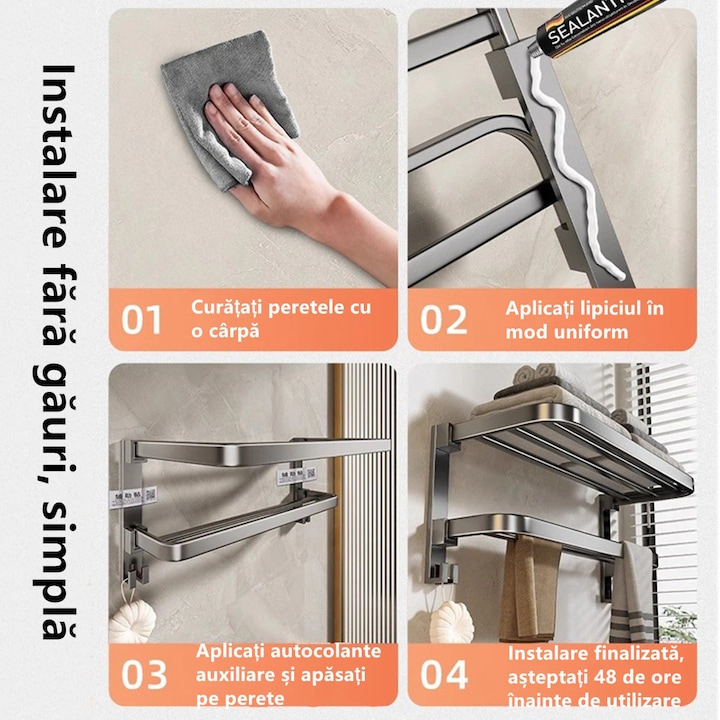 Suport pliabil prosoape 60 cm, aluminiu, 2 niveluri, gri