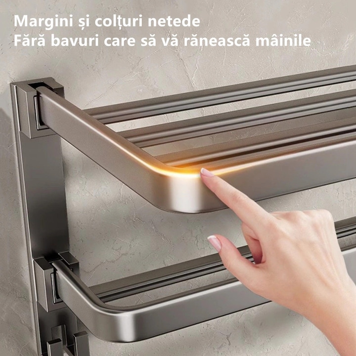 Suport pliabil prosoape 60 cm, aluminiu, 2 niveluri, gri